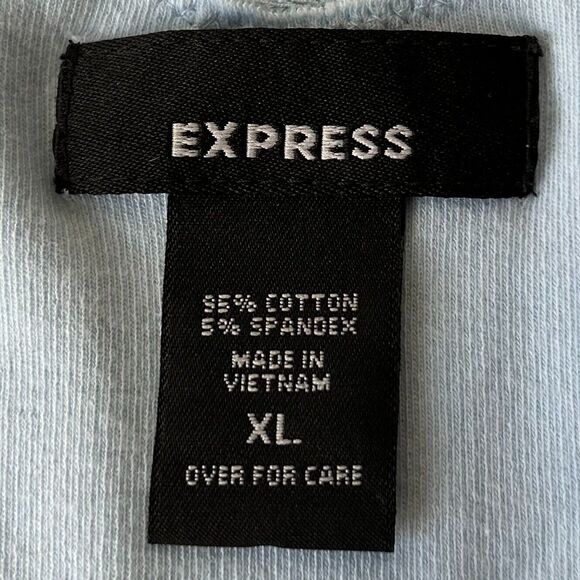 Express Light Blue Lace Trim V Neck Long Sleeve Stretch Knit Shirt - Women's XL - Picture 5 of 6